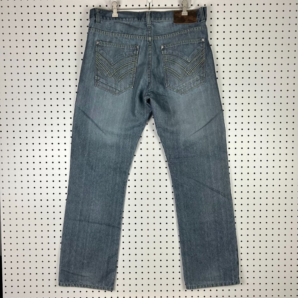 Old Skool Y2K Gothic Baggy Jeans 34x34 Blue Grunge Embroidered Honeycomb Gray‎